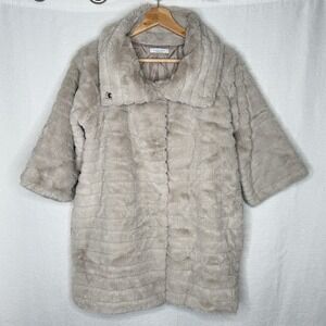 Piazza Roma Beige Faux Fur Coat Jacket Womens S Made in Italy Quiet Luxury Soft